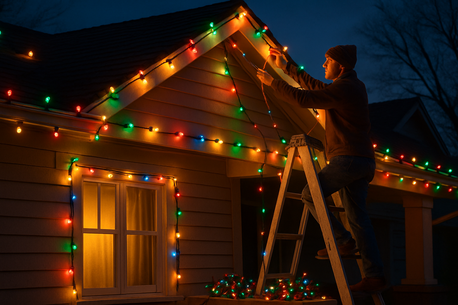 with a man hanging them up